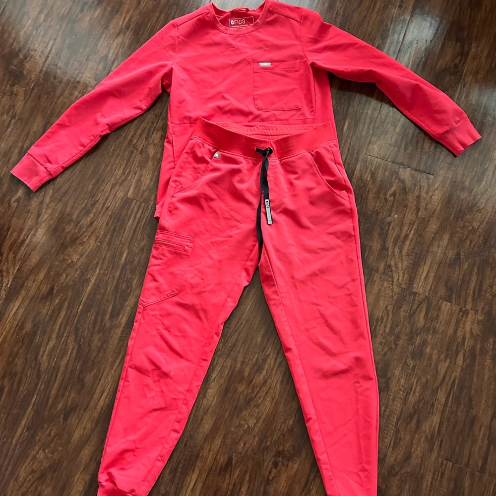 Figs Red Long Sleeve Scrubs